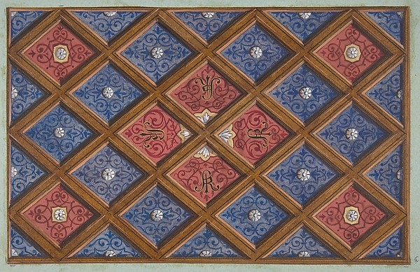 Design for a coffered ceiling with painted initials:  SRI (?)