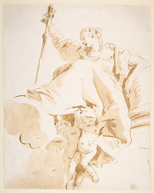 Seated Women Holding Aloft a Sword, and Supported by Two Putti