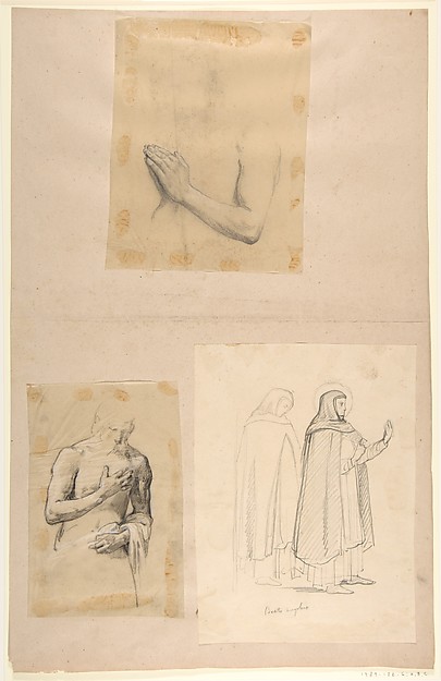 a. Study for Clovis (middle register); b. Study for Clovis (middle register); c. St. Dominic and another Friar, after Fra Angelico; (studies for wall paintings in the Chapel of Saint Remi, Sainte-Clotilde, Paris, 1858)