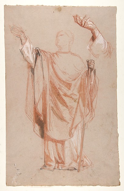 Study for Saint Remi (middle register); verso:  Study for Remi's Raised Arm (studies for wall paintings in the Chapel of Saint Remi, Sainte-Clotilde, Paris, 1858)