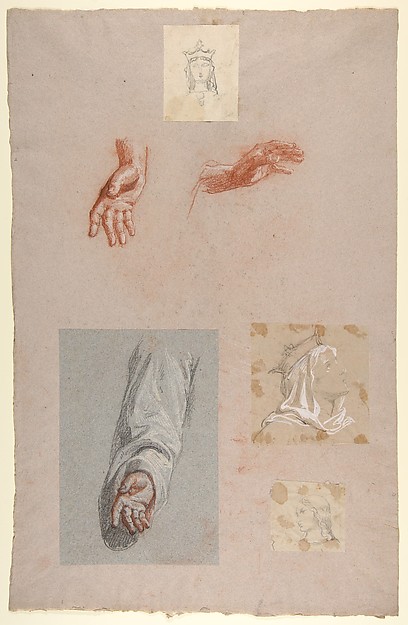 a.  Hands of Saint Remi (lower register); b.  Head of Saint Clotilde (upper register); c.  Head of Saint Clotilde (lower register); d.  Head of an Angel (upper register); e.  Hand and Sleeve of Saint Remi