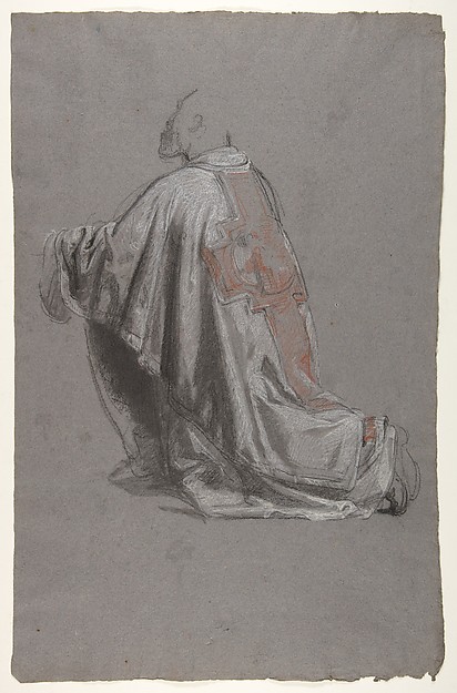 Drapery Study for a Bishop (lower register); verso:  Sketch of a sleeve; (studies for wall paintings in the Chapel of Saint Remi, Sainte-Clotilde, Paris, 1858)