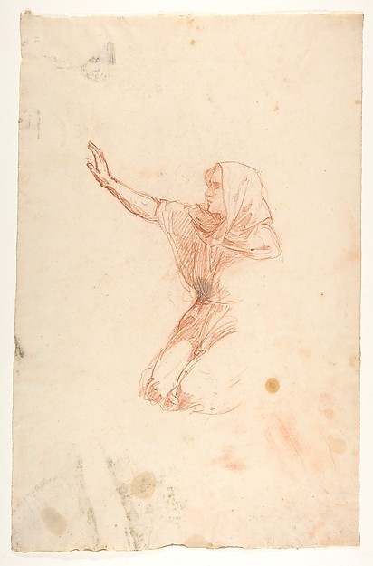 Kneeling Woman (lower register); verso:  Kneeling Woman (lower register); (studies for wall paintings in the Chapel of Saint Remi, Sainte-Clotilde, Paris, 1858)