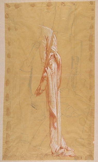 Drapery Study for Sainte-Clotilde (upper register); verso: Standing Soldier; (studies for wall paintings in the Chapel of Saint Remi, Sainte-Clotilde, Paris, 1858)