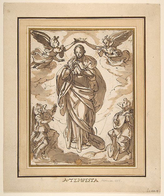 The Virgin Immaculate Crowned by Two Angels, with Angel Musicians in the Foreground by Domenico Fontana