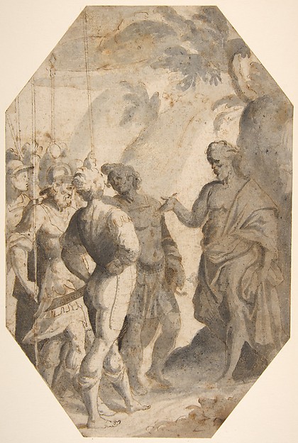 Saint John the Baptist (?) Preaching to a Group of Soldiers by Giovanni Battista Trotti ("Il Malosso")