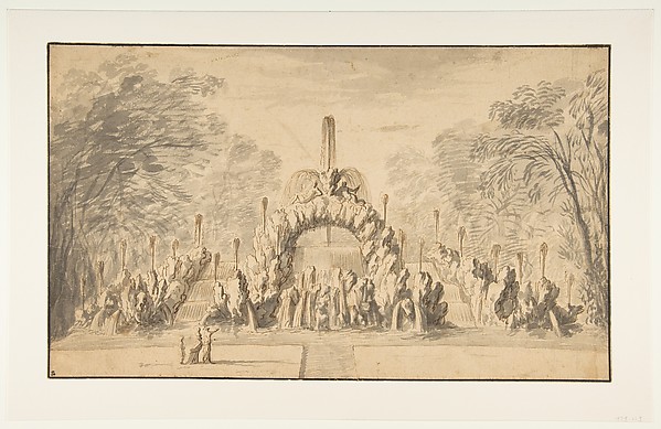 Fountain with a Rock Arch in a Park
