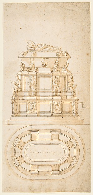 Design for a Freestanding Tomb Seen in Elevation and Plan