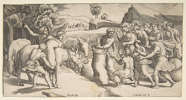 Joseph's cup being discovered in Benjamin's sack of grain