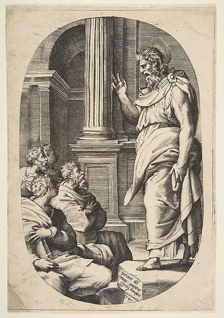 Saint Paul Preaching, an oval composition by Giulio Bonasone