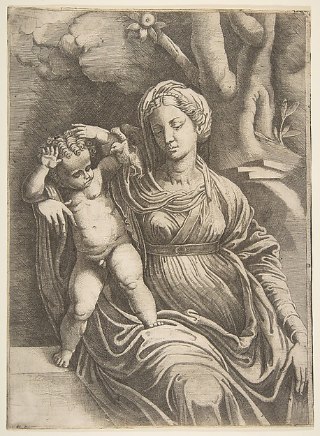 Virgin and Child seated beneath a tree by Giulio Bonasone