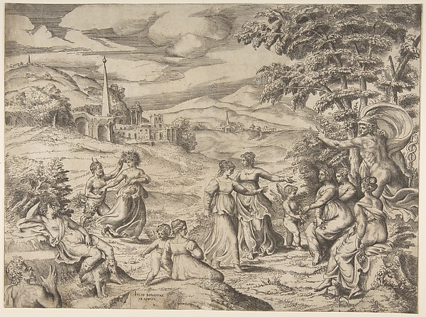 Mercury at the right telling the story of Pan and Syrinx