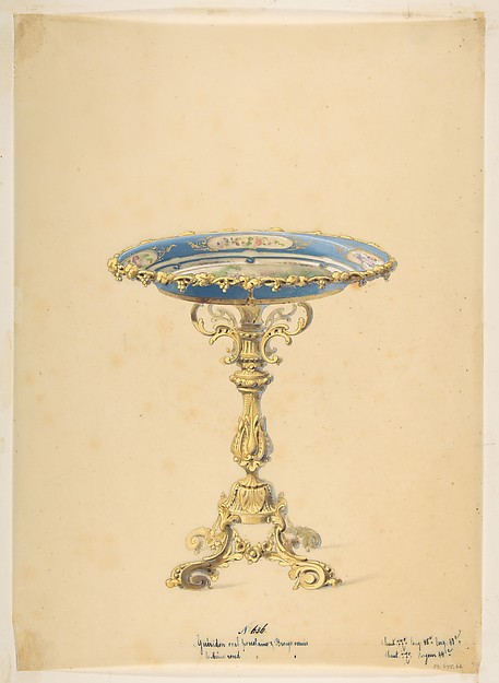 Design for a Round Porcelain Table with Polished Bronze