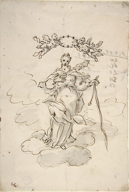 Virgin Standing on Clouds Holding a Scapular in Her Left Hand by Giovanni Antonio Pellegrini