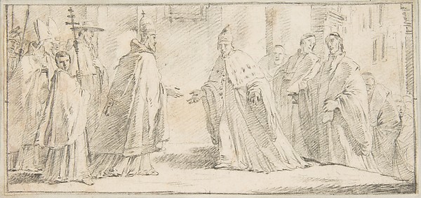 Illustration for a Book:  Meeting Between a Pope and Doge