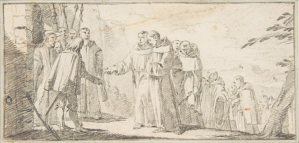 Illustration for a Book:  Reception of Monks at a City Gate