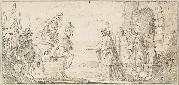 Illustration for a Book:  Cardinal Receiving a General at a City Gate