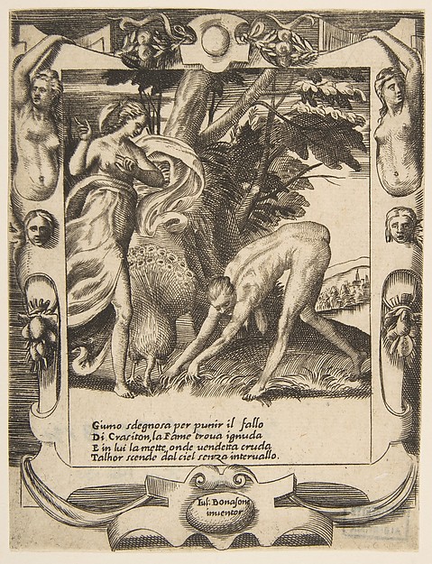Juno sending famine against Crasiton, set within an elaborate frame, from "Loves, Rages and Jealousies of Juno"
