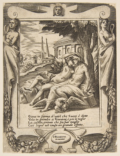 Jupiter tells Juno of his love, set within a frame, from "Loves, Rages and Jealousies of Juno"