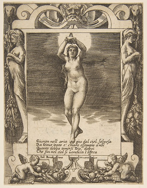 Juno suspended in the air, set within a frame, from "Loves, Rages and Jealousies of Juno"