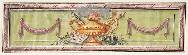 Ornamental Panel with Flaming Lamps and Sheet Music
