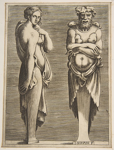 Two Terms, a Nymph at left Silvanus at right