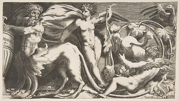 ornamental Frieze with two Putti and a Monster