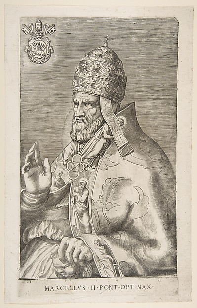 Portrait of Pope Marcellus II, right hand raised facing left