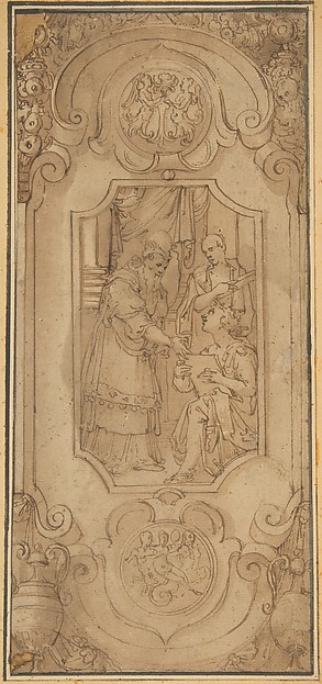 Design for a Cartouche with a Religious Subject in the Central Compartment