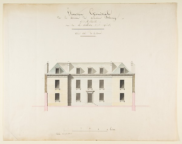 Design for the Exterior Façade of the Country House of Monsieur Blaney, Belleville (recto); Design for façade (verso)