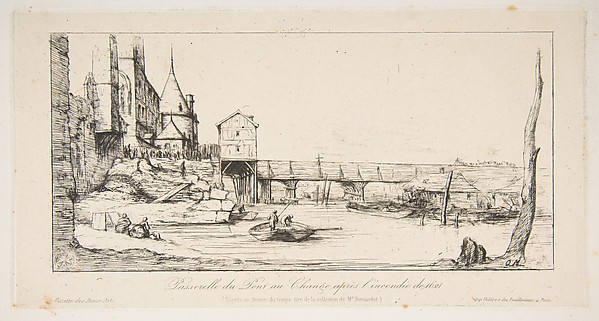 The footbridge temporarily replacing the Pont-au-Change, Paris, after the fire of 1621, after della Bella