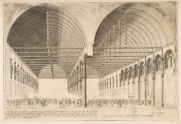 La salle des pas-perdus a l'ancien Palais de Justice (The antechamber of the Palais de Justice, Paris, Reproduction after the original by Jacques Anrouet Du Cerceau)