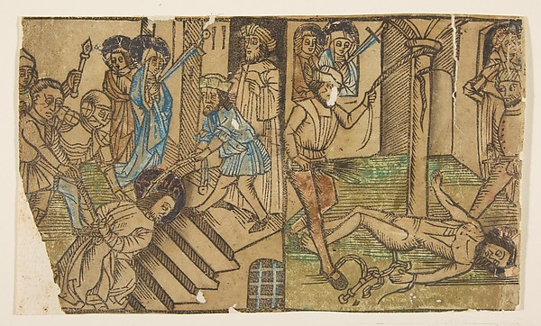Christ's Fall on the Steps of the House of Justice; and Christ's Fall at the Column, from the Seven Falls of Christ by Anonymous, German, 15th century