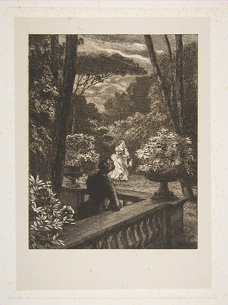 Scène dans un parc, le soir