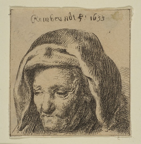 Rembrandt's Mother in a Cloth Headress, Looking Down