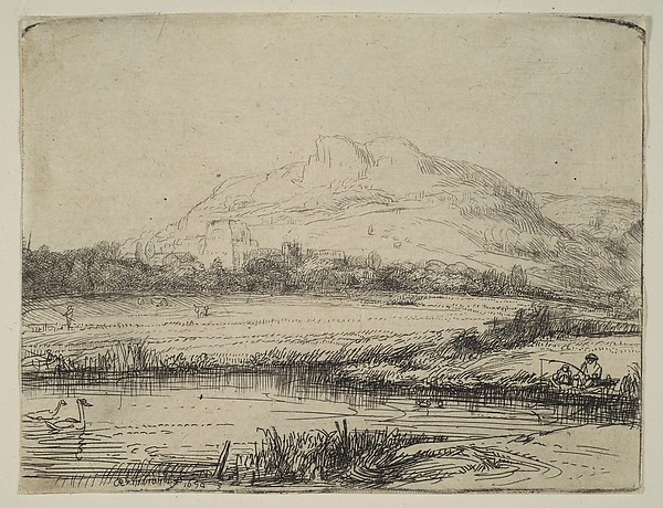 Canal with an Angler and Two Swans