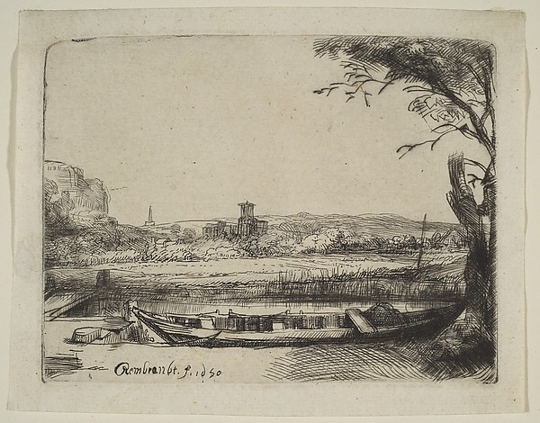 Canal with a Large Boat and a Bridge