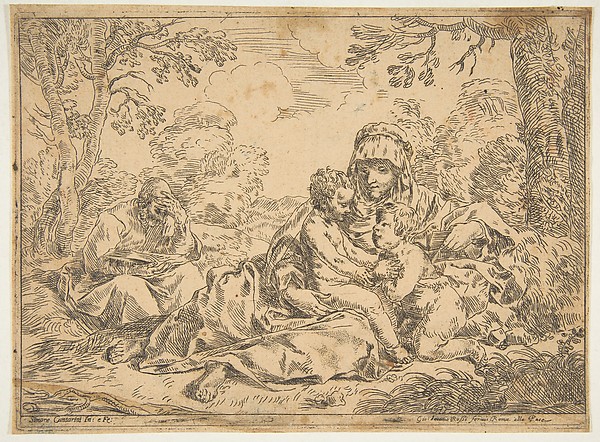 The Holy Family with Saint John the Baptist, copy after Cantarini by Simone Cantarini