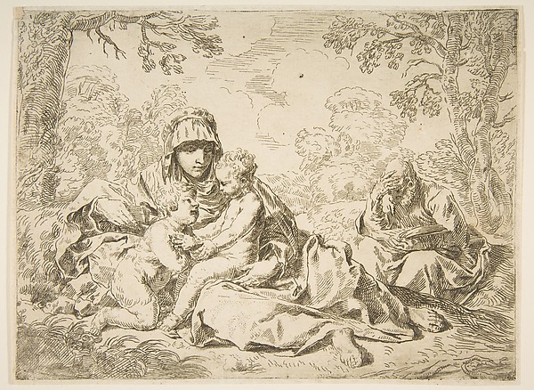 The Holy Family with Saint John the Baptist by Simone Cantarini