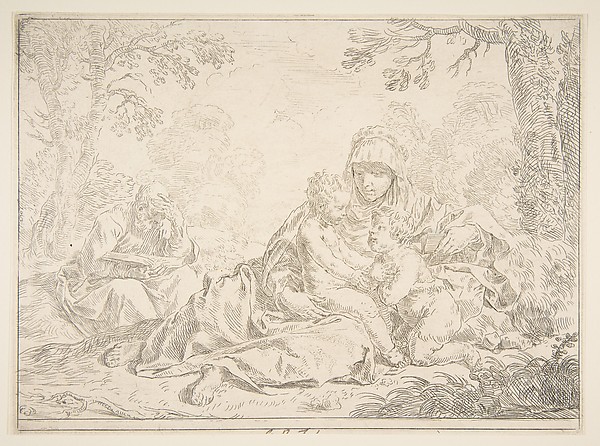 Holy Family with Saint John the Baptist by Simone Cantarini