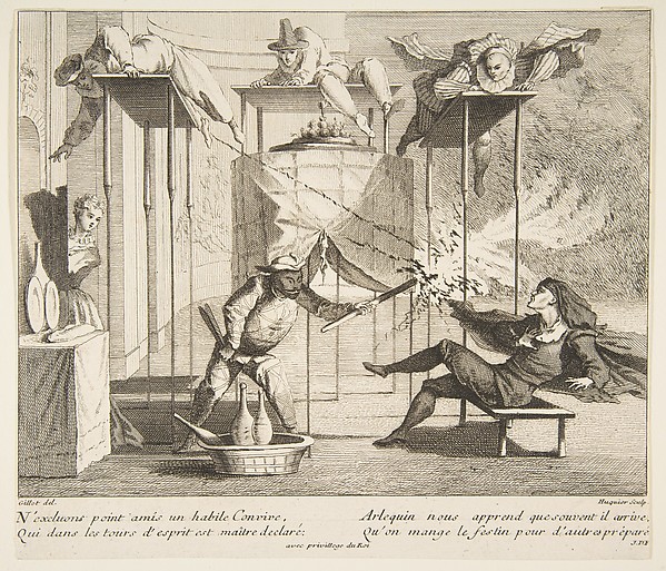 Harlequin menaces Scaramouche with a Torch