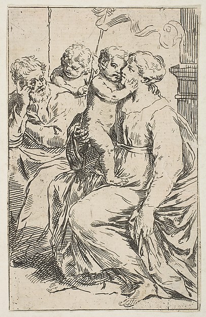 Holy Family with Saint John the Baptist, copy in reverse by Simone Cantarini