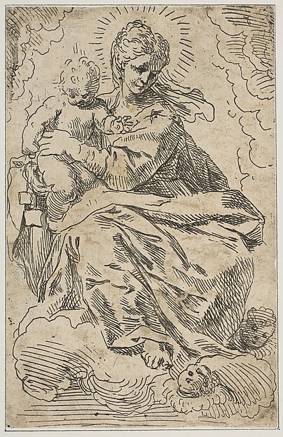Madonna and child on clouds