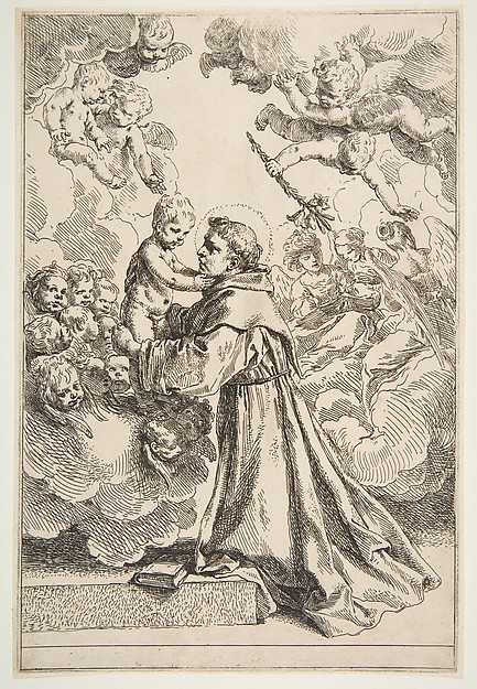 Saint Anthony of Padua adoring the Christ Child in Glory by Simone Cantarini