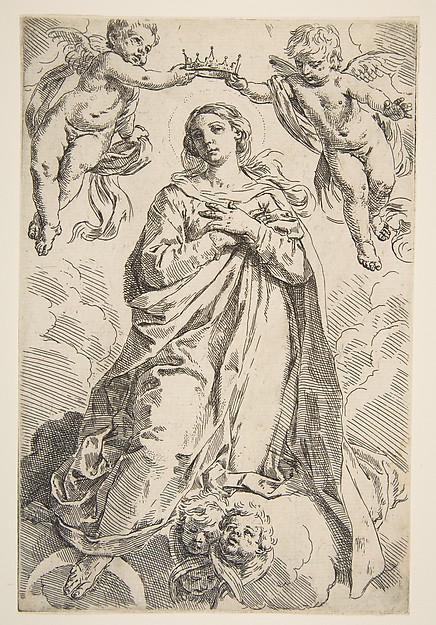 The Virgin being crowned by two angels by Simone Cantarini