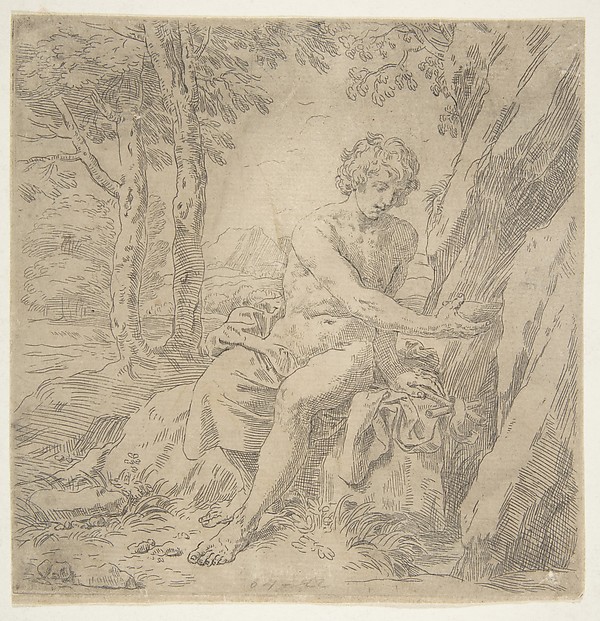 Saint John the Baptist in the desert by Simone Cantarini