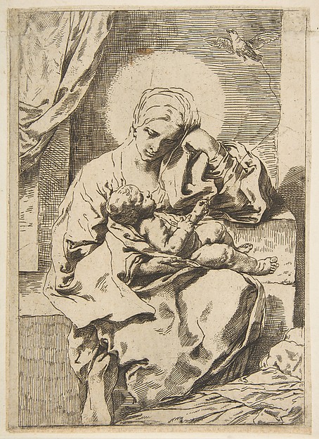 Madonna and Child with a bird, copy in reverse by Simone Cantarini