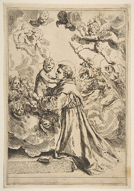 Saint Anthony of Padua adoring the Christ Child in Glory, copy after Cantarini by Simone Cantarini