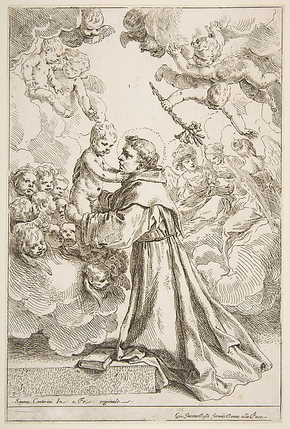 Saint Anthony of Padua adoring the Christ Child in Glory by Simone Cantarini