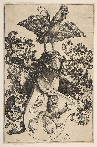Coat of Arms with a Lion and a Cock